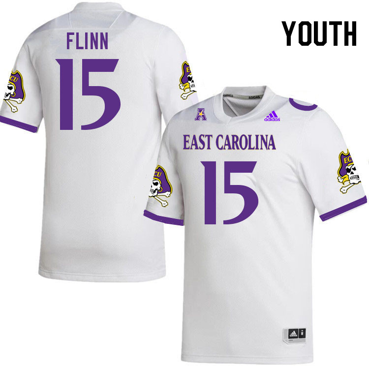 Youth #15 Alex Flinn ECU Pirates 2023 College Football Jerseys Stitched-White - Click Image to Close